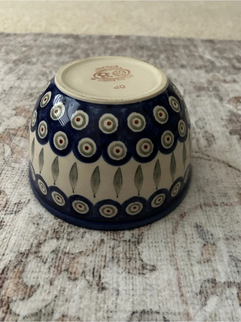 Handmade Polish Pottery Ceramic bowl ceramika artystyczna bowl Blue Green Leaves